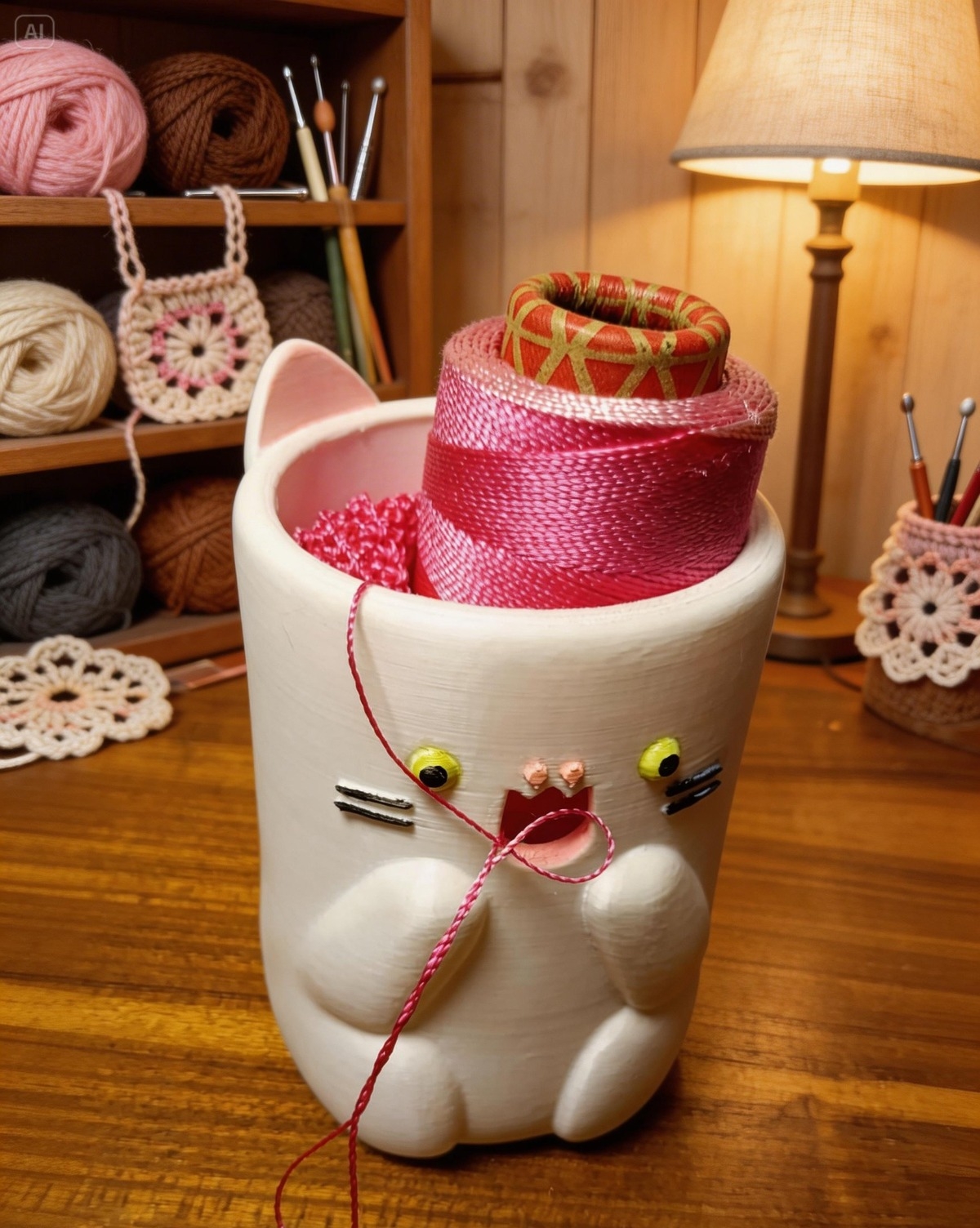 Porta Novelo Gatinho Branco Grande